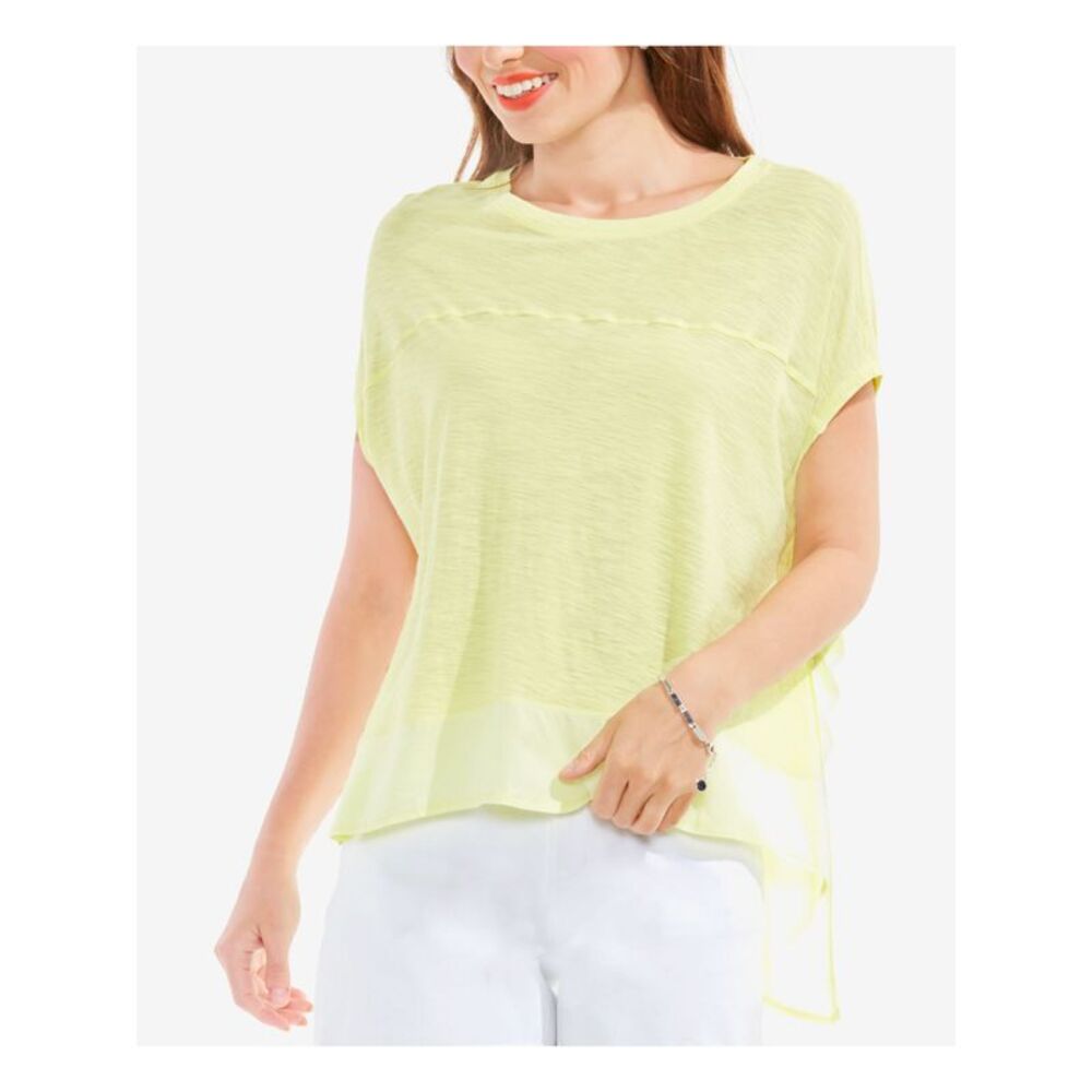 VINCE CAMUTO Womens Green Short Sleeve Scoop Neck Top Size: L
